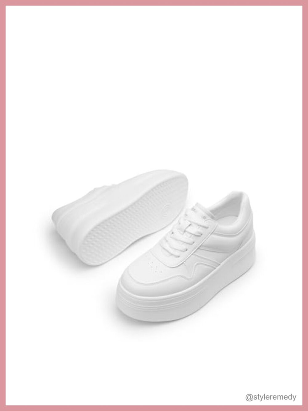 Platform Sneakers Faux Leather Chunky Casual Lace-Up - Picture 5 of 6
